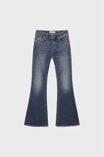 D04 Düşük Bel Çan Paça Jean - Mavi denim - 5