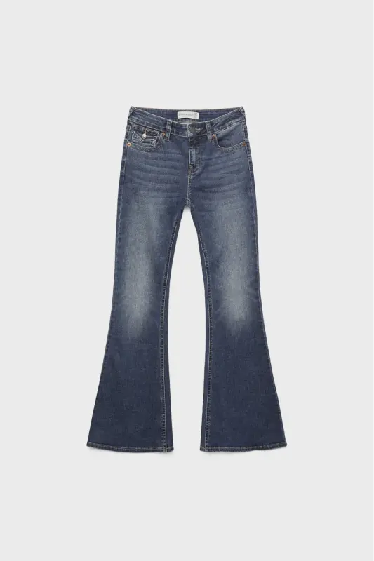 D04 Düşük Bel Çan Paça Jean - Mavi denim - 5