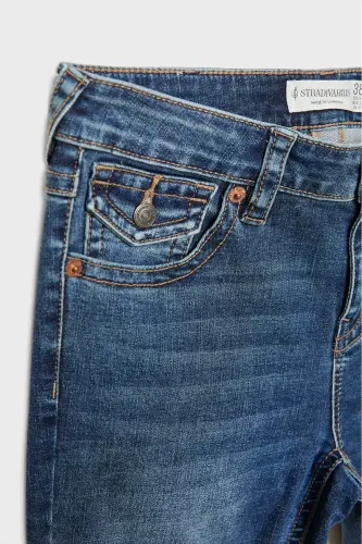 D04 Düşük Bel Çan Paça Jean - Mavi denim - 7