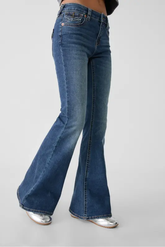 D04 Düşük Bel Çan Paça Jean-Mavi denim - 2