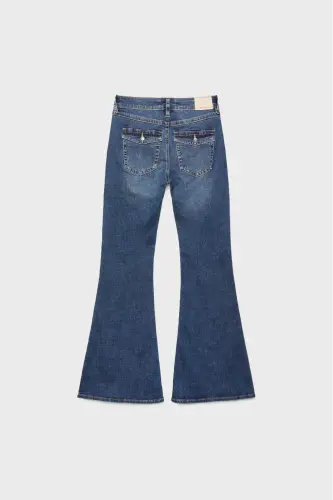D04 Düşük Bel Çan Paça Jean-Mavi denim - 6