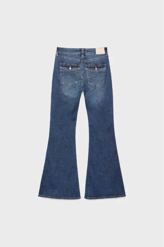 D04 Düşük Bel Çan Paça Jean-Mavi denim - 6