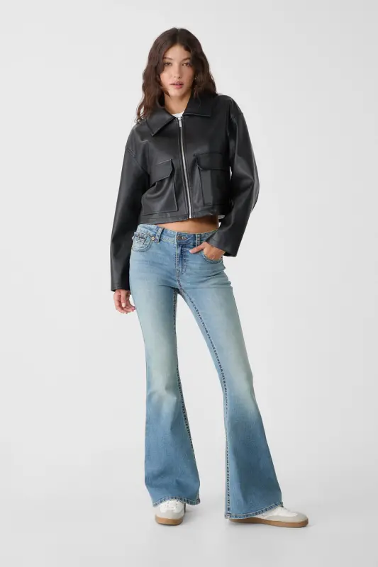 D04 düşük bel İspanyol paça jean-Açik mavi denim - 1