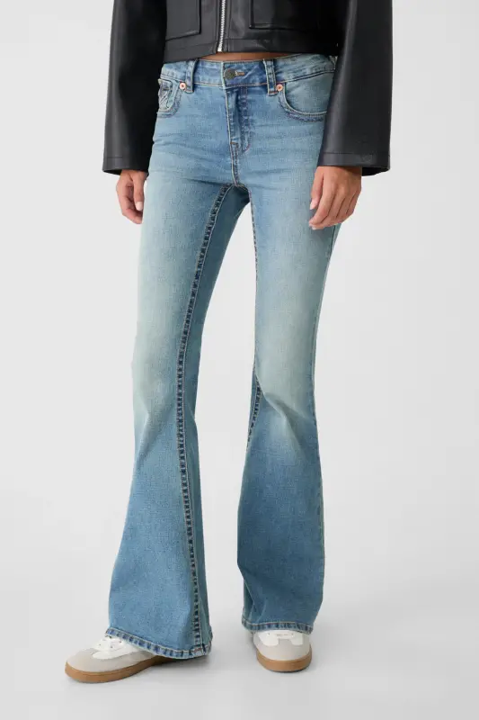 D04 düşük bel İspanyol paça jean-Açik mavi denim - 2