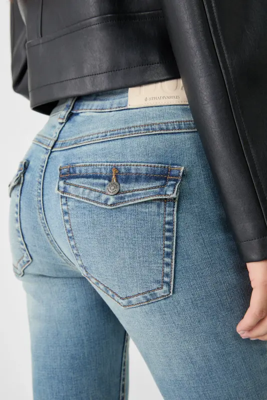 D04 düşük bel İspanyol paça jean-Açik mavi denim - 4