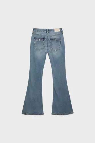 D04 düşük bel İspanyol paça jean-Açik mavi denim - 6