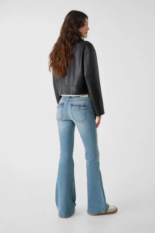 D04 düşük bel İspanyol paça jean-Açik mavi denim - 3