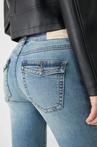 D04 düşük bel İspanyol paça jean-Açik mavi denim - 4