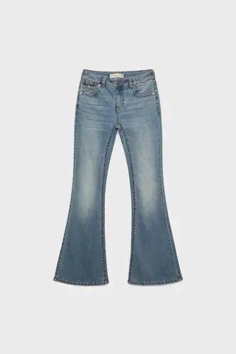 D04 düşük bel İspanyol paça jean-Açik mavi denim - 5