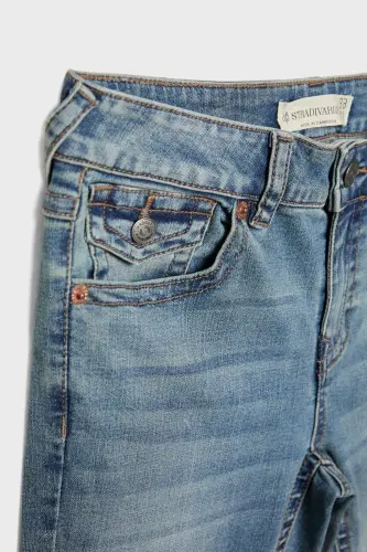 D04 düşük bel İspanyol paça jean-Açik mavi denim - 7