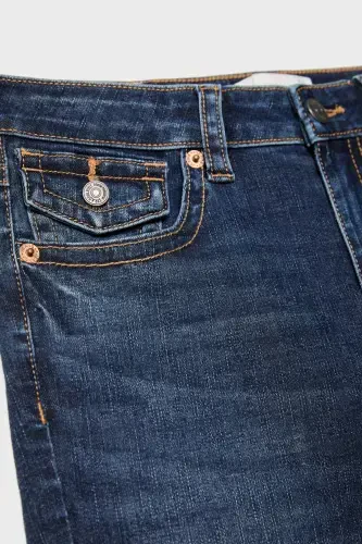 D04 düşük bel İspanyol paça jean-SOLUK EFEKTLİ ORTA MAVİ DENIM - 8