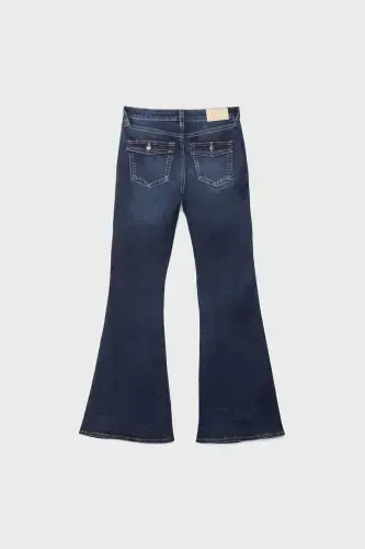 D04 low waist flared jeans-FADED EFFECT MEDIUM BLUE DENIM - 7