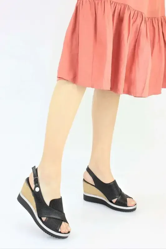 D24YS-1430 Women's Leather Sandal-BLACK - 4