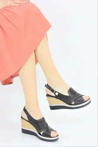 D24YS-1430 Women's Leather Sandal-BLACK - 5