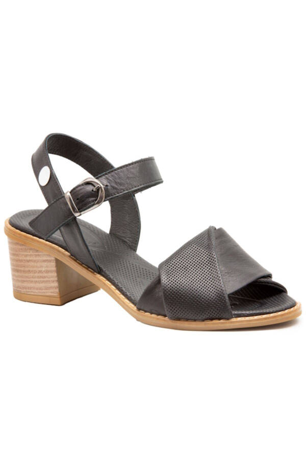 D24YS-1630 Black Leather High Heel Women's Sandal - 1