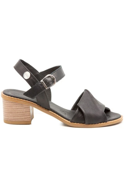 D24YS-1630 Black Leather High Heel Women's Sandal - MAMMAMIA (1)