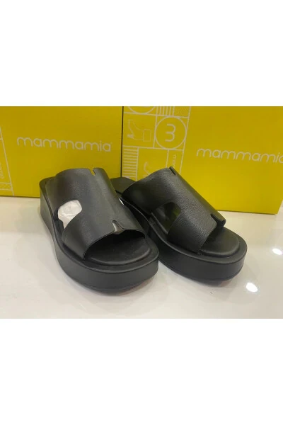 D24YT-2015 black Women's Leather Slippers - MAMMAMIA (1)