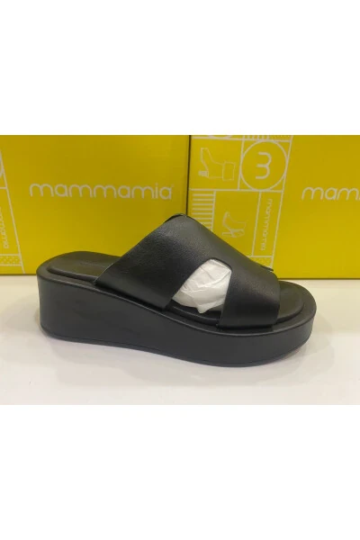 D24YT-2015 черные женские кожаные тапочки - MAMMAMIA