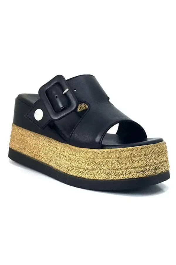 D24YT-2305 Black Leather Comfort Padded Women's Slippers - 1