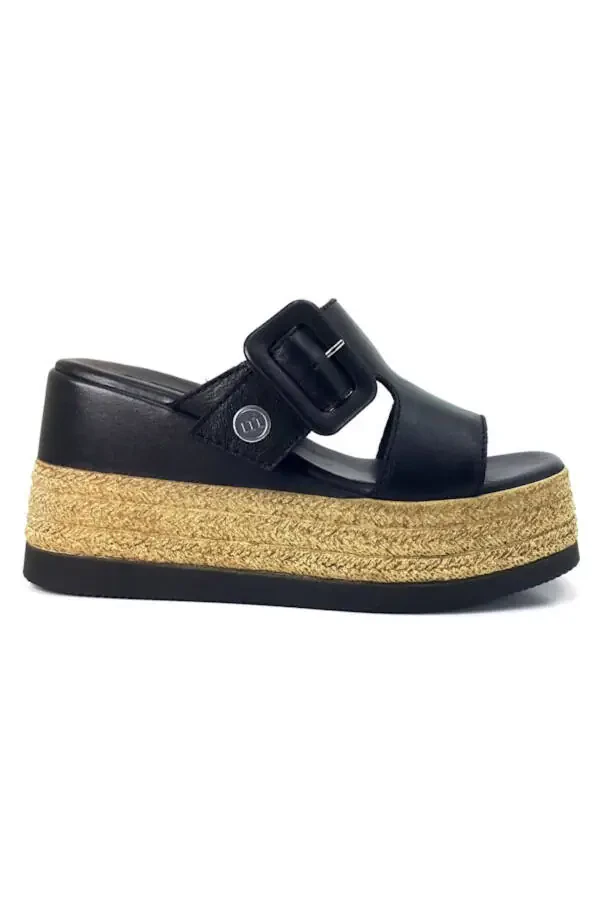 D24YT-2305 Black Leather Comfort Padded Women's Slippers - 2