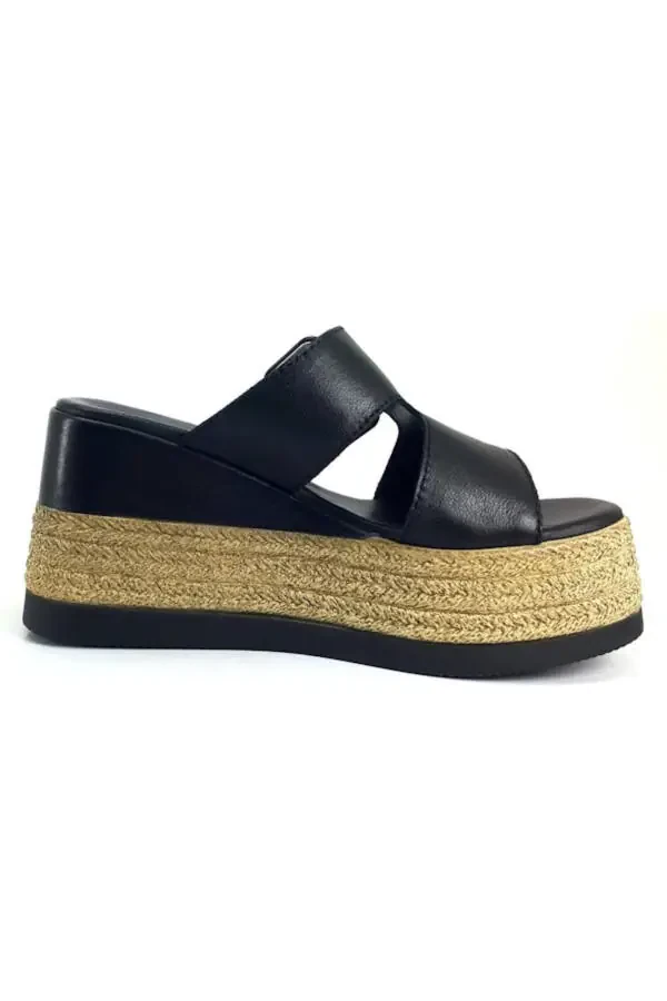 D24YT-2305 Black Leather Comfort Padded Women's Slippers - 3