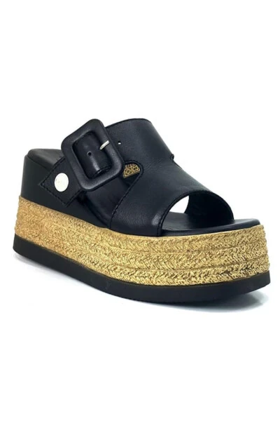 D24YT-2305 Қора рангдаги теридан тикилган, юмшоқ тўлдиргичли аёллар учун тапочка - MAMMAMIA