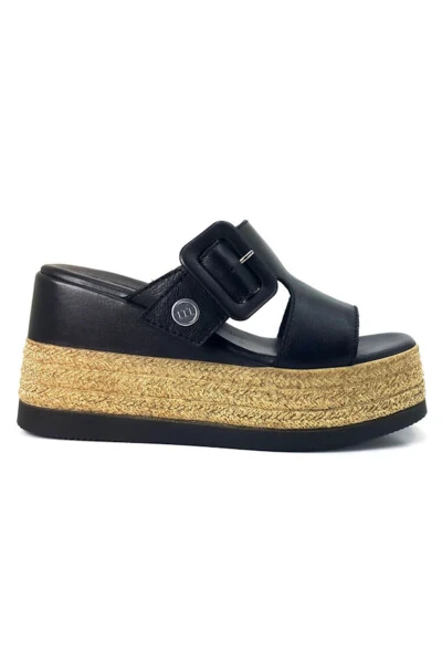 D24YT-2305 Қора рангдаги теридан тикилган, юмшоқ тўлдиргичли аёллар учун тапочка - MAMMAMIA (1)