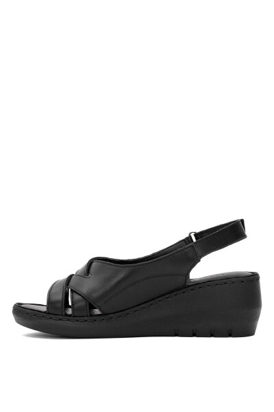 D25YS-2510 Kadın Hakiki Deri Dolgu Topuk Sandalet Siyah-Siyah - 3