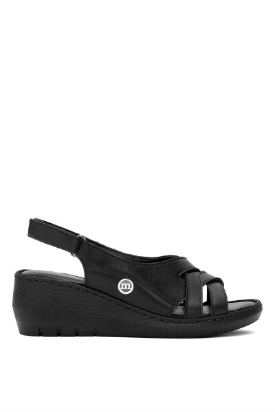 D25YS-2510 Women's Genuine Leather Padded Heel Sandals Black 