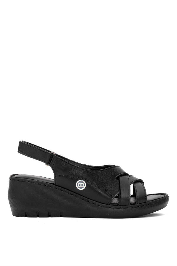 D25YS-2510 Women's Genuine Leather Padded Heel Sandals Black - 1