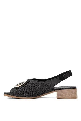 D25YS-2720 Kadın Hakiki Deri Topuklu Sandalet Platin - Platin - 3