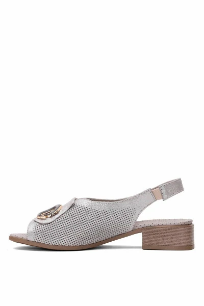 D25YS-2720 Women's Genuine Leather Heeled Sandals Mink - 3