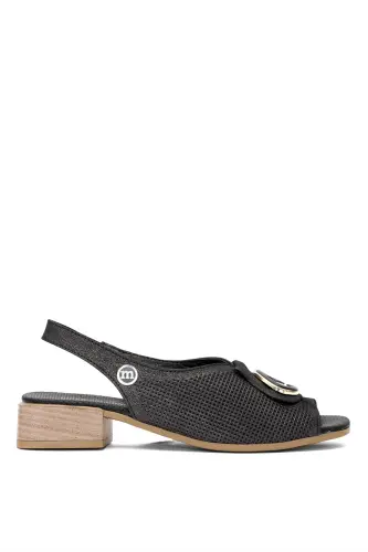 D25YS-2720 Women's Genuine Leather Heeled Sandals Platinum-Platinum - 1