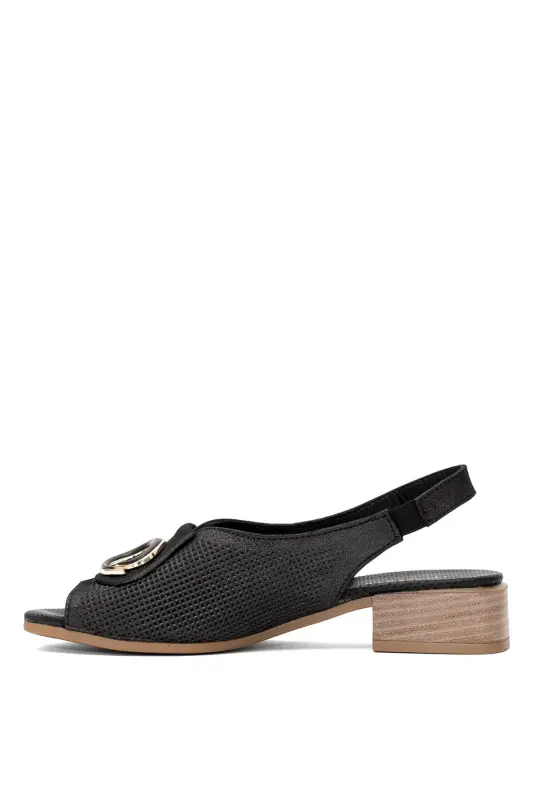 D25YS-2720 Women's Genuine Leather Heeled Sandals Platinum-Platinum - 3