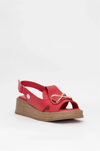 D25YS-2780 Ayollar Haqiqiy Charm Tekis Sandal Qizil-Qizil - 2