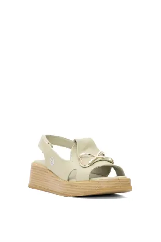 D25YS-2780 Women's Genuine Leather Flat Sandal Green-Green - MAMMAMIA (1)