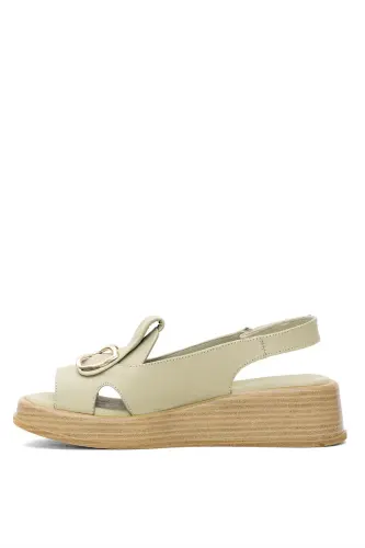 D25YS-2780 Women's Genuine Leather Flat Sandal Green-Green - 3