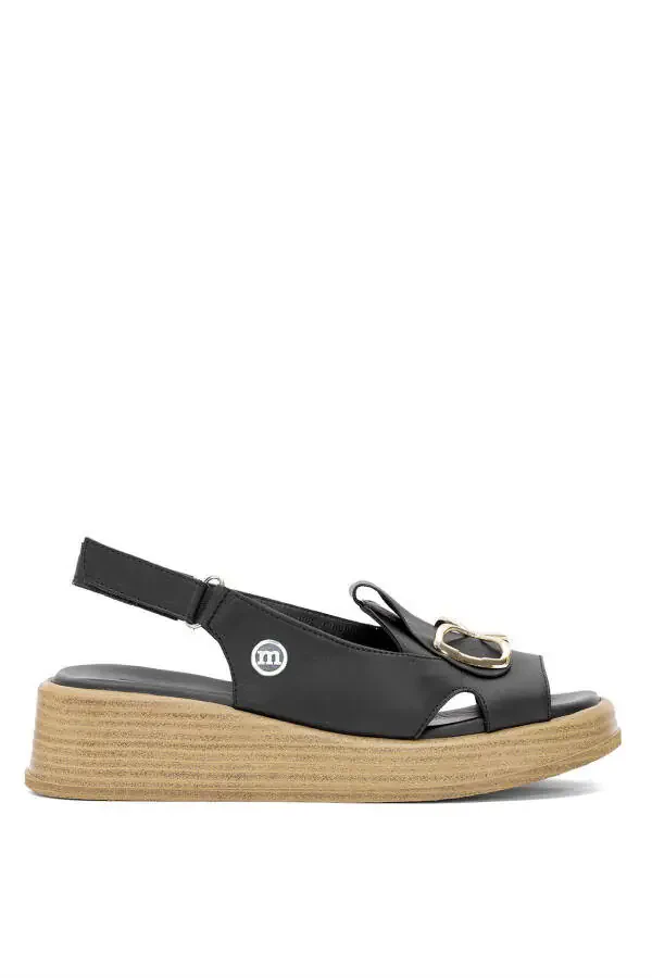 D25YS-2780 Women's Genuine Leather Flat Sandals Black - 1