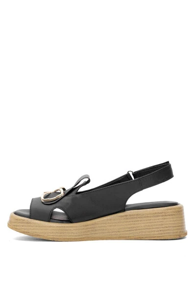 D25YS-2780 Women's Genuine Leather Flat Sandals Black - 3