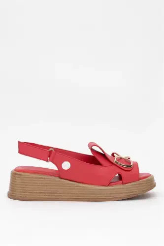 D25YS-2780 Women's Genuine Leather Flat Sandals Red-Red - 1