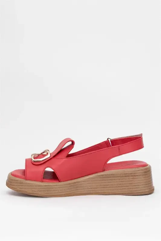 D25YS-2780 Women's Genuine Leather Flat Sandals Red-Red - 3