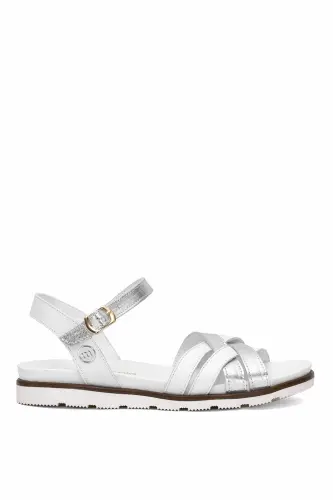 D25YS-2910 Ayollar Haqiqiy Charm Tekis Sandal Oq-Oq - 1