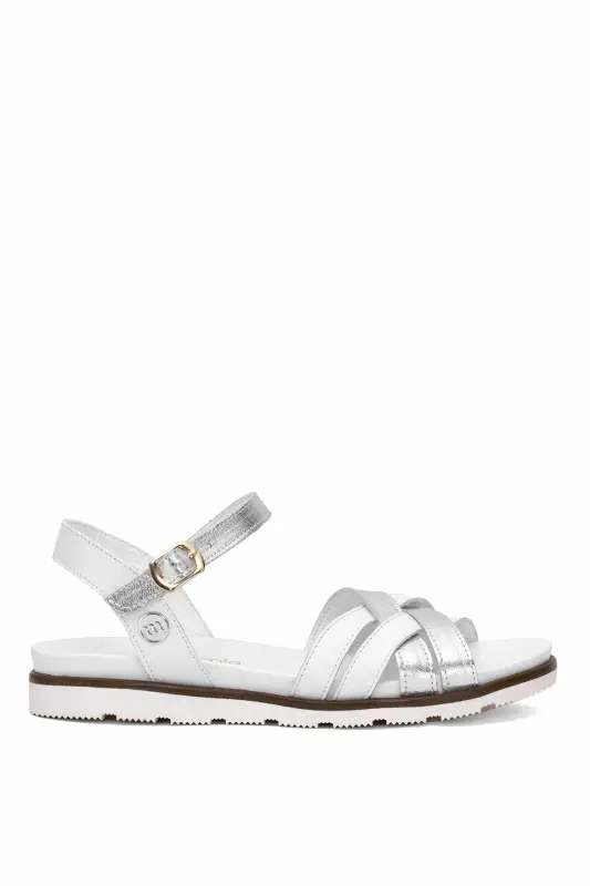D25YS-2910 Ayollar Haqiqiy Charm Tekis Sandal Oq-Oq - 1