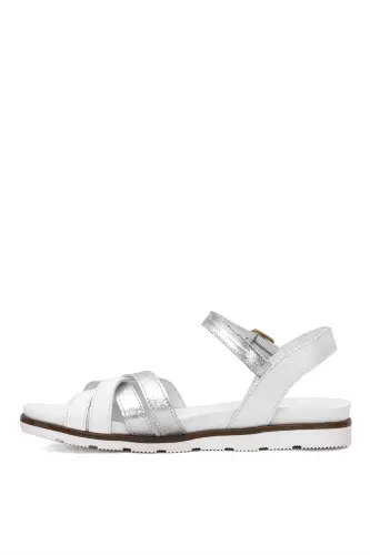 D25YS-2910 Ayollar Haqiqiy Charm Tekis Sandal Oq-Oq - 3