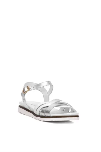 D25YS-2910 Kadın Hakiki Deri Düz Sandalet Beyaz-Beyaz - 2