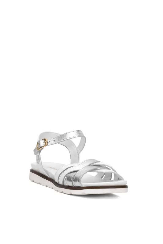 D25YS-2910 Kadın Hakiki Deri Düz Sandalet Beyaz-Beyaz - 2