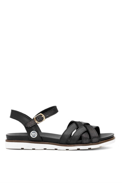 D25YS-2910 Women's Genuine Leather Flat Sandals Black - 1