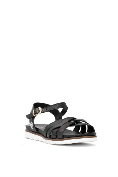 D25YS-2910 Women's Genuine Leather Flat Sandals Black - 2