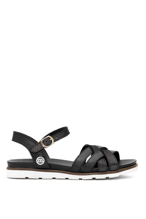 D25YS-2910 Женские настоящие кожаные плоские сандалии чёрные - 1