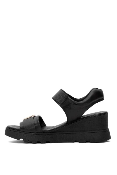 D25YS-2995 Women's Genuine Leather Padded Heel Sandals Black - 3